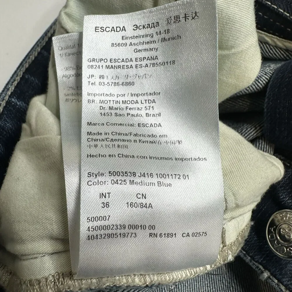Escada Sport Selvedge Jeans Womens 6 EUR36 Skinny Blue Denim Tie Flaps Distress